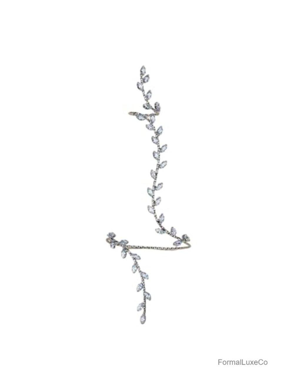 Rhinestone Leaf Wrap Middle Finger Ring Bracelet Crystal Cuff Bridal